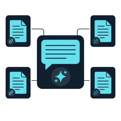 Illustration of an AI answer panel citing linked sources